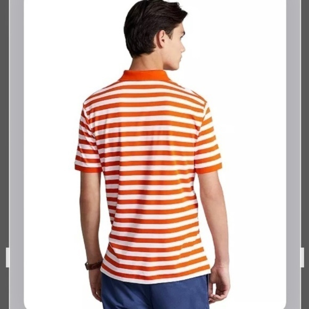 Polo Ralph Lauren Classic Fit Soft Cotton Striped Polo Shirt Orange/white Sz XXL - Picture 4 of 15